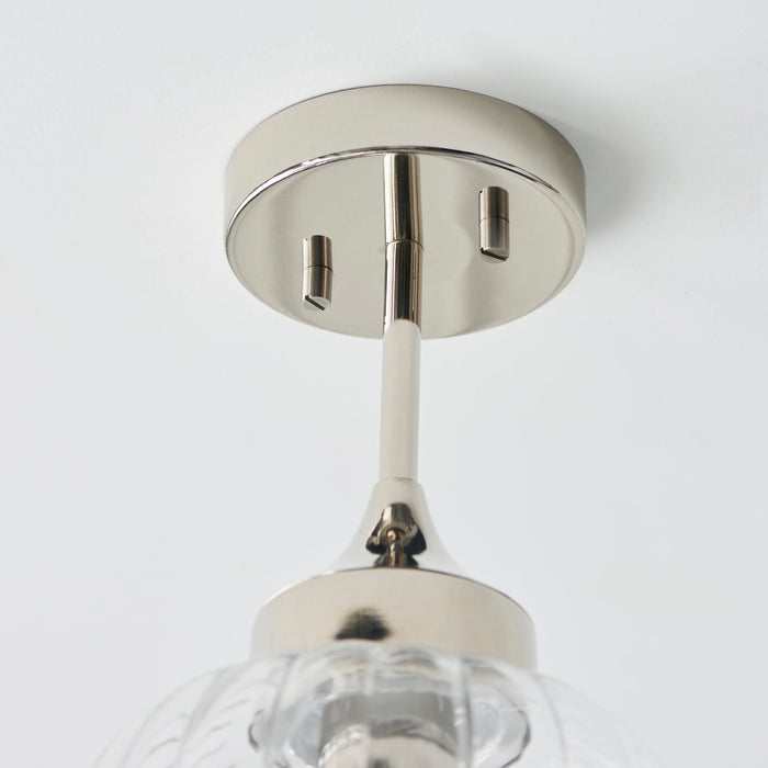 Endon 96169 Addington 1lt Semi flush Bright nickel plate & clear ribbed glass 10W LED E27 (Required) - westbasedirect.com