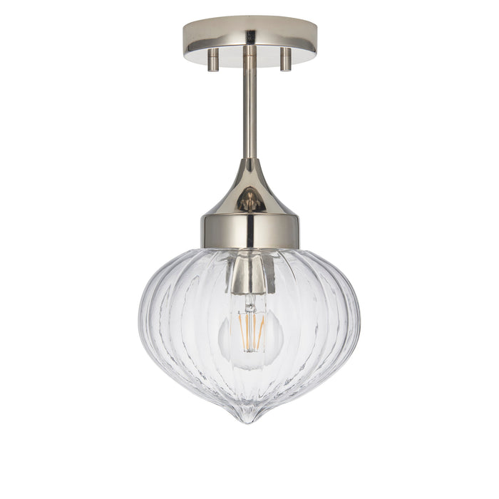 Endon 96169 Addington 1lt Semi flush Bright nickel plate & clear ribbed glass 10W LED E27 (Required) - westbasedirect.com