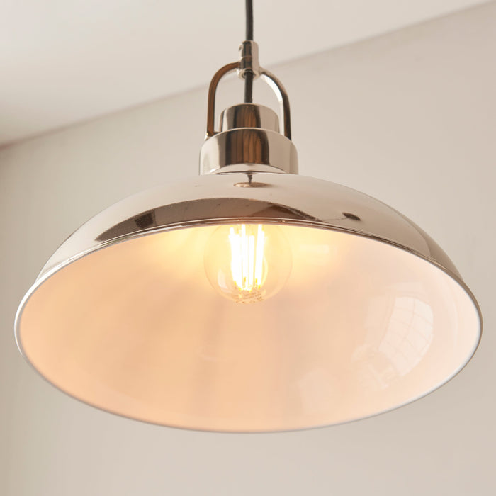 Endon 96175 Crofton 1lt Pendant Bright nickel plate 10W LED E27 (Required) - westbasedirect.com