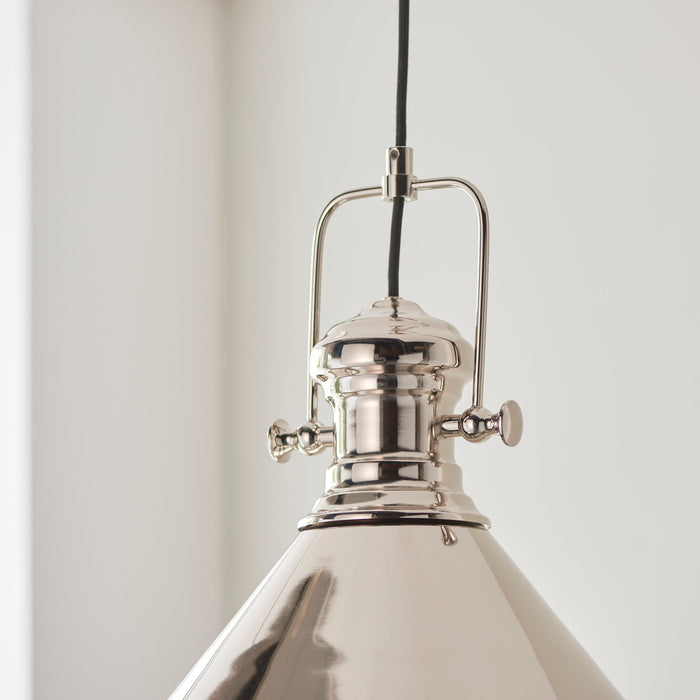 Endon 96178 Brampton 1lt Pendant Bright nickel plate & gloss white 10W LED E27 (Required) - westbasedirect.com