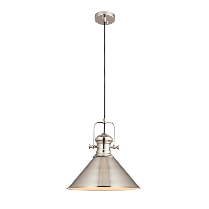 Endon 96178 Brampton 1lt Pendant Bright nickel plate & gloss white 10W LED E27 (Required) - westbasedirect.com