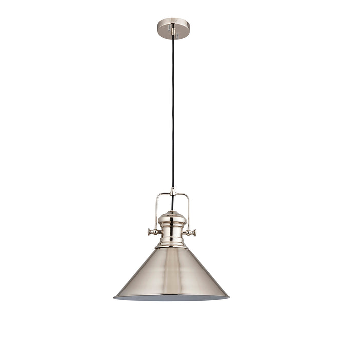 Endon 96178 Brampton 1lt Pendant Bright nickel plate & gloss white 10W LED E27 (Required) - westbasedirect.com