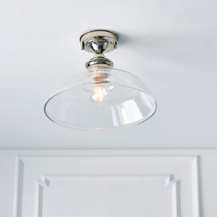 Endon 96182 Barford 1lt Semi flush Bright nickel plate & clear glass 10W LED E27 (Required) - westbasedirect.com