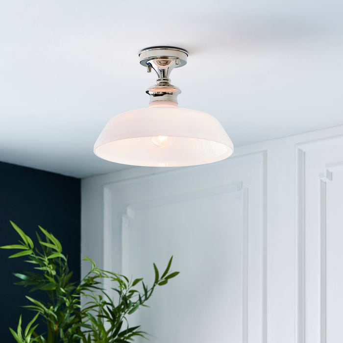 Endon 96183 Barford 1lt Semi flush Bright nickel plate & gloss opal glass 10W LED E27 (Required) - westbasedirect.com