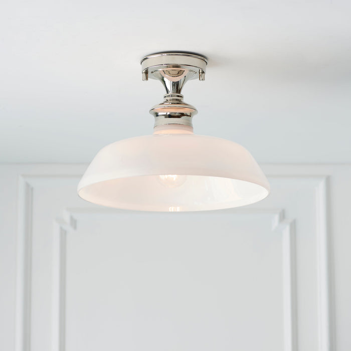 Endon 96183 Barford 1lt Semi flush Bright nickel plate & gloss opal glass 10W LED E27 (Required) - westbasedirect.com
