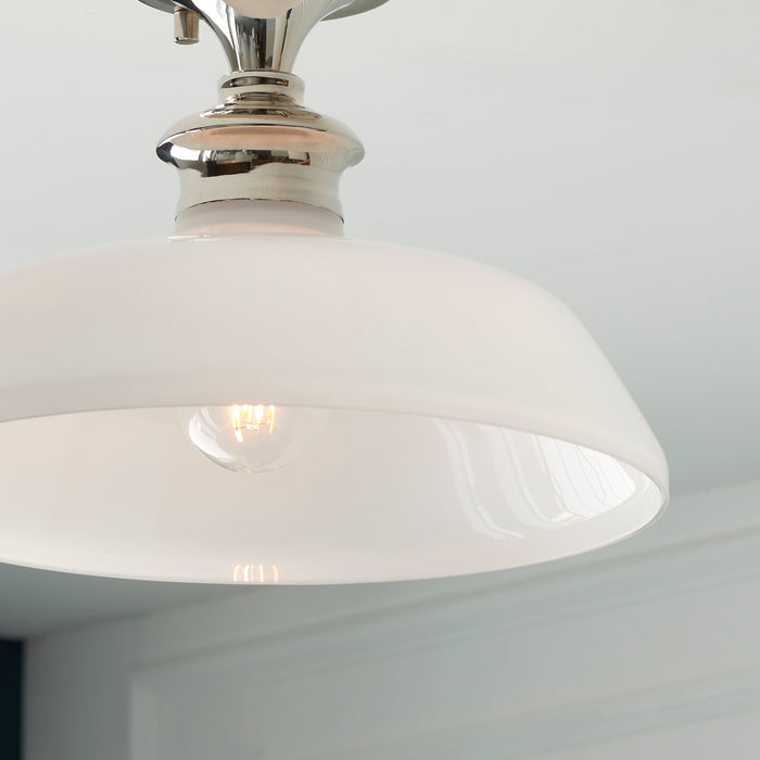 Endon 96183 Barford 1lt Semi flush Bright nickel plate & gloss opal glass 10W LED E27 (Required) - westbasedirect.com