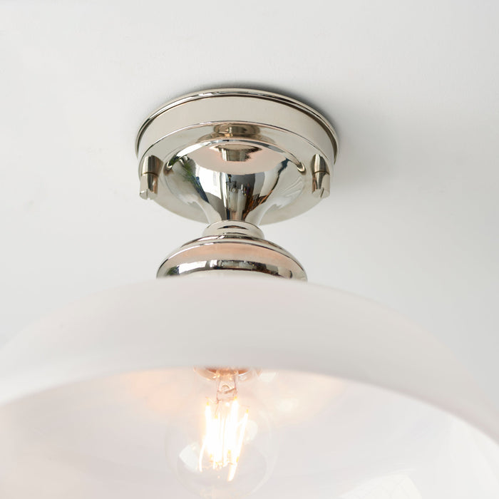 Endon 96183 Barford 1lt Semi flush Bright nickel plate & gloss opal glass 10W LED E27 (Required) - westbasedirect.com