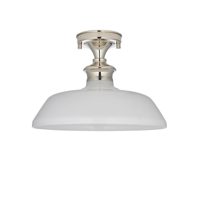 Endon 96183 Barford 1lt Semi flush Bright nickel plate & gloss opal glass 10W LED E27 (Required) - westbasedirect.com