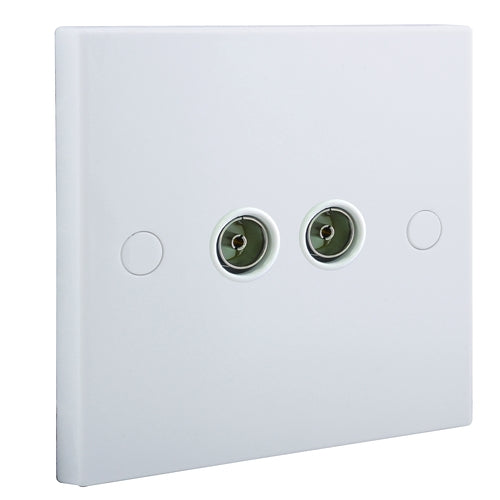 BG 961 White Square Edge Double TV Aerial Socket - Grey Insert - westbasedirect.com