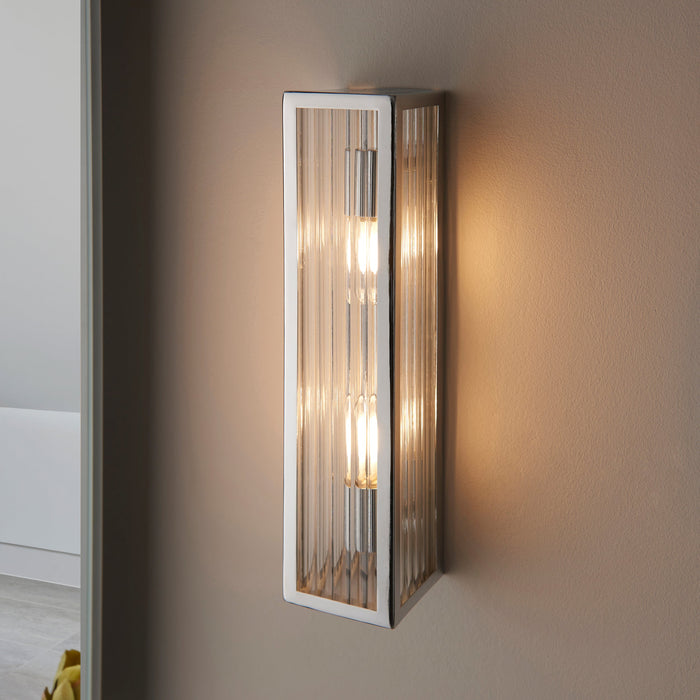 Endon 96220 Newham 2lt Wall Chrome plate & clear ribbed glass 2 x 3W LED G9 (Required) - westbasedirect.com