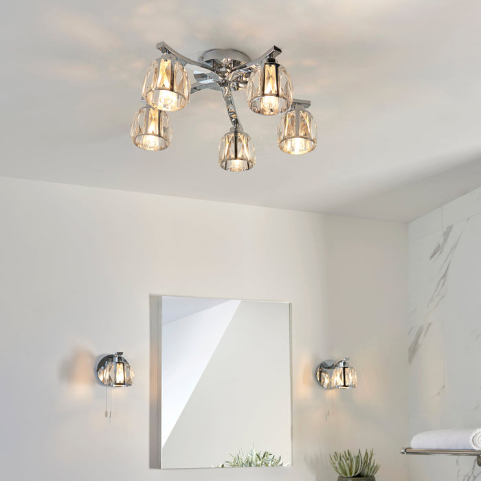 Endon 96454 Ria 5lt Semi flush Chrome plate & clear crystal glass 5 x 3W LED G9 (Required) - westbasedirect.com