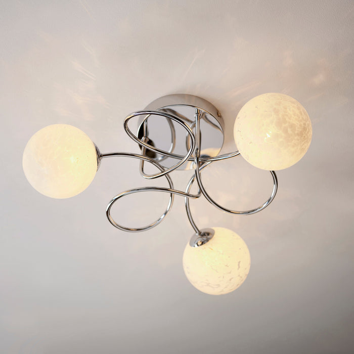 Endon 96641 Delos 3lt Semi flush Chrome plate & white confetti glass 3 x 3W LED G9 (Required) - westbasedirect.com