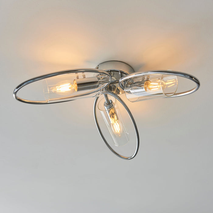 Endon 96833 Amari 3lt Semi flush Chrome plate & clear glass 3 x 6W LED E14 (Required) - westbasedirect.com