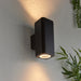 Endon 96911 Milton 2lt Wall Textured black & clear glass 2 x 7W LED GU10 (Required) - westbasedirect.com