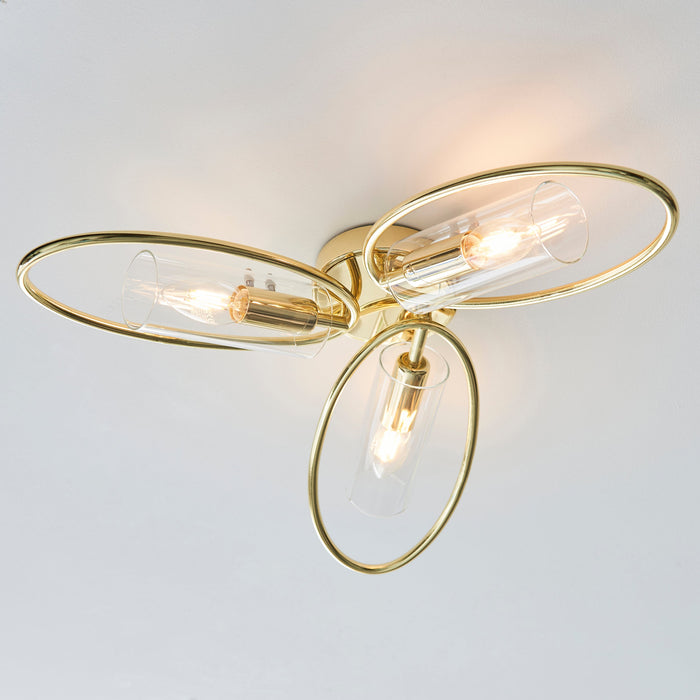 Endon 97228 Amari 3lt Semi flush Polished brass plate & clear glass 3 x 6W LED E14 (Required) - westbasedirect.com