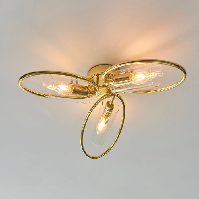 Endon 97228 Amari 3lt Semi flush Polished brass plate & clear glass 3 x 6W LED E14 (Required) - westbasedirect.com