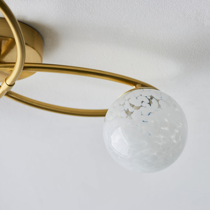 Endon 97231 Maye 3lt Semi flush Satin brass plate & white confetti glass 3 x 3W LED G9 (Required) - westbasedirect.com