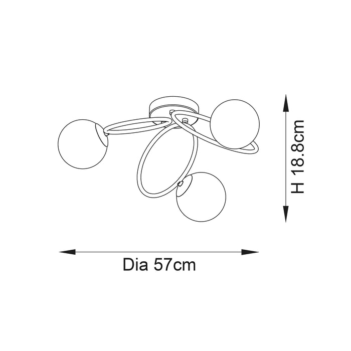 Endon 97234 Ellipse 3lt Semi flush Satin brass plate & matt opal glass 3 x 3W LED G9 (Required) - westbasedirect.com