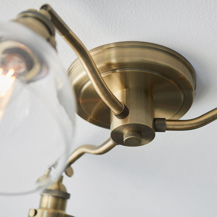 Endon 97247 Hansen 3lt Semi flush Antique brass plate & clear glass 3 x 7W LED E14 (Required) - westbasedirect.com