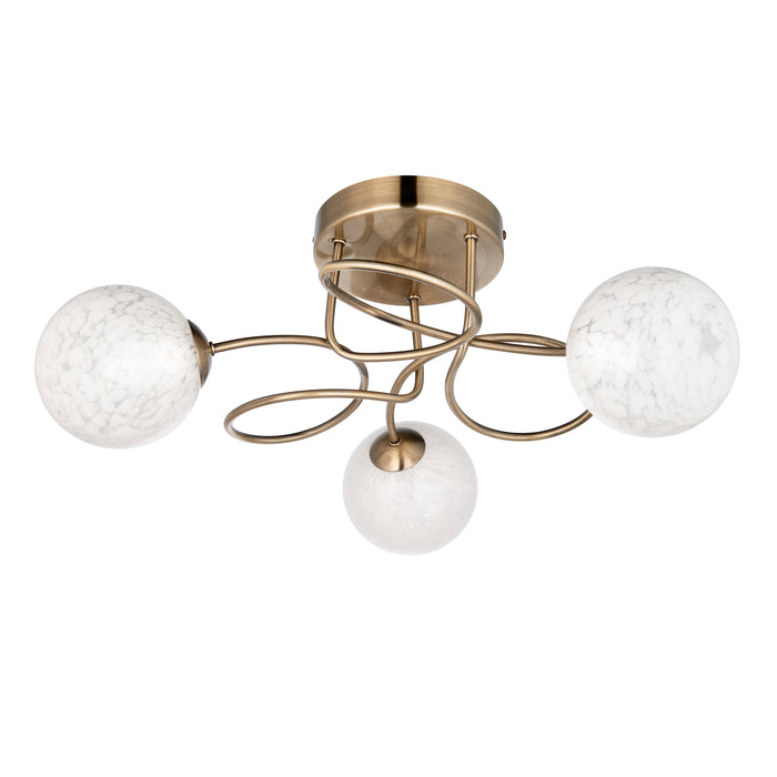 Endon 97647 Delos 3lt Semi flush Antique brass plate & white confetti glass 3 x 3W LED G9 (Required) - westbasedirect.com