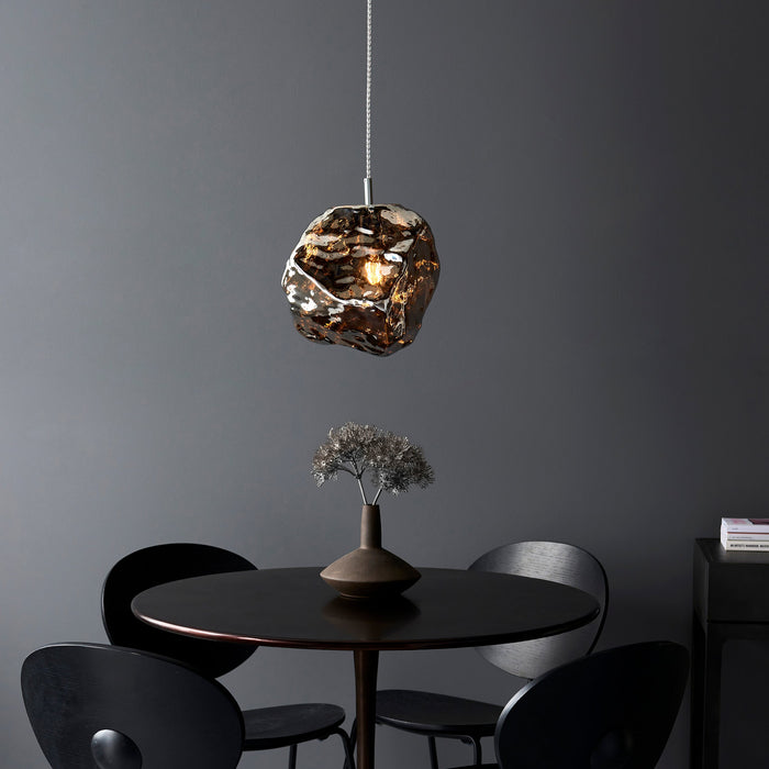 Endon 97654 Rock 1lt Pendant Chrome metallic glass & chrome plate 10W LED E27 (Required) - westbasedirect.com