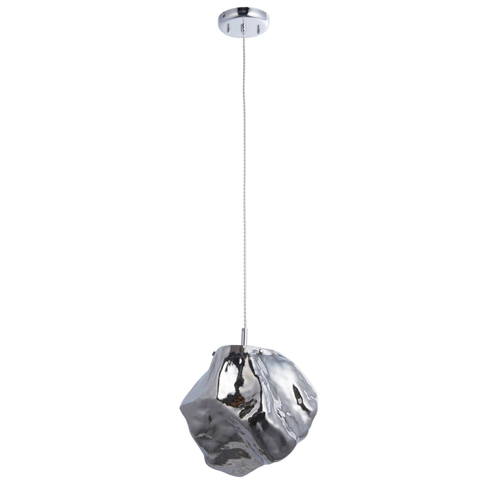 Endon 97654 Rock 1lt Pendant Chrome metallic glass & chrome plate 10W LED E27 (Required) - westbasedirect.com