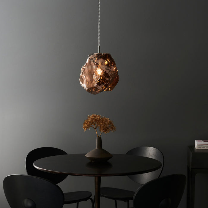 Endon 97655 Rock 1lt Pendant Copper metallic glass & chrome plate 10W LED E27 (Required) - westbasedirect.com