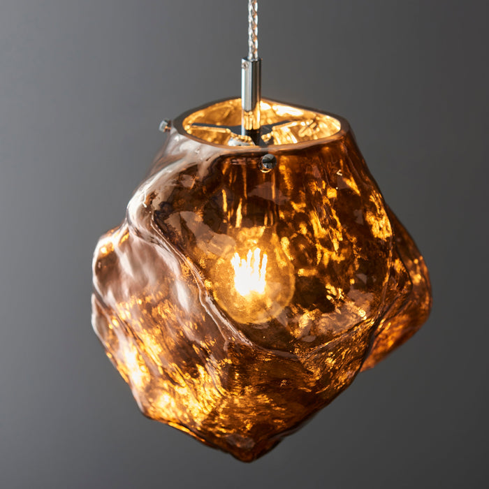 Endon 97655 Rock 1lt Pendant Copper metallic glass & chrome plate 10W LED E27 (Required) - westbasedirect.com