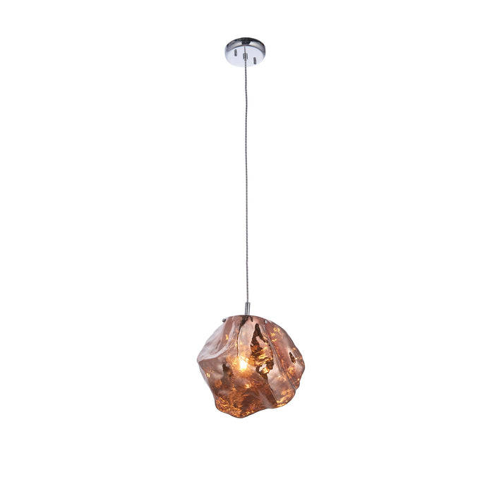 Endon 97655 Rock 1lt Pendant Copper metallic glass & chrome plate 10W LED E27 (Required) - westbasedirect.com