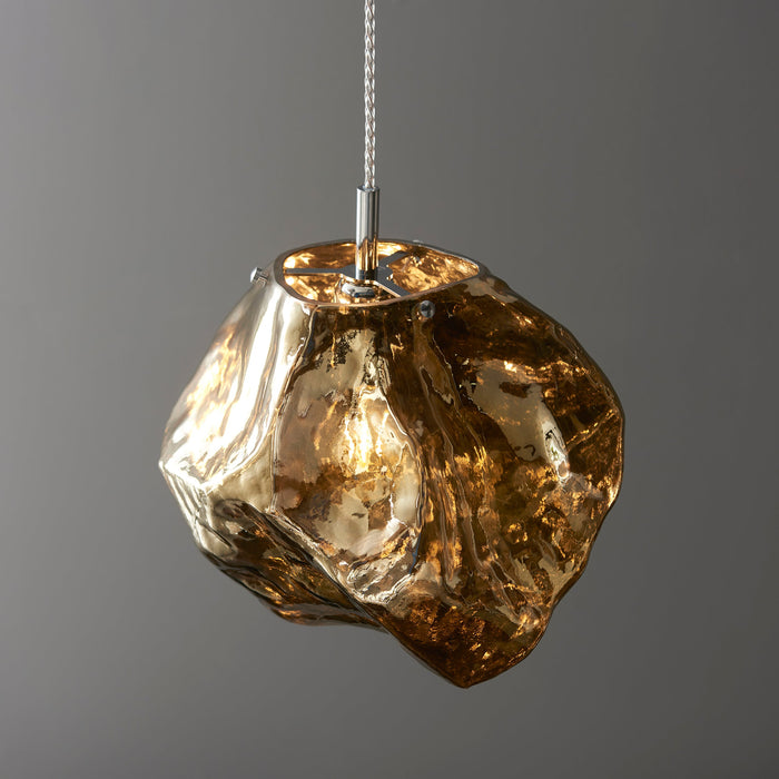 Endon 97656 Rock 1lt Pendant Bronze metallic glass & chrome plate 10W LED E27 (Required) - westbasedirect.com