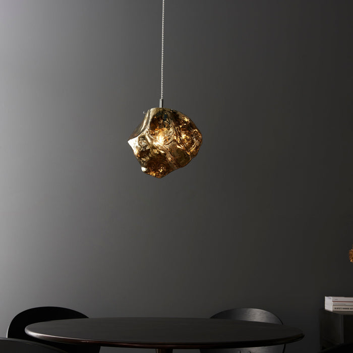 Endon 97656 Rock 1lt Pendant Bronze metallic glass & chrome plate 10W LED E27 (Required) - westbasedirect.com