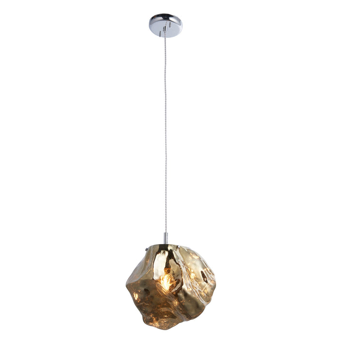 Endon 97656 Rock 1lt Pendant Bronze metallic glass & chrome plate 10W LED E27 (Required) - westbasedirect.com