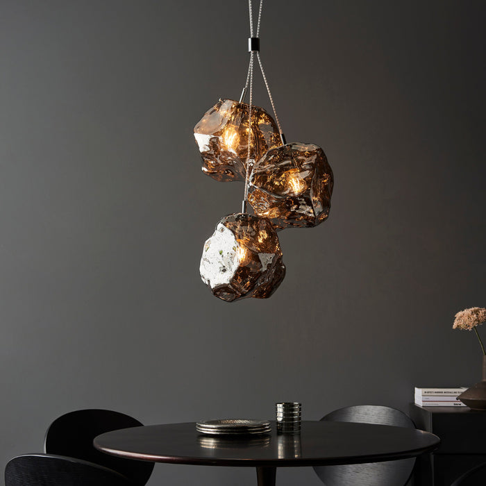 Endon 97657 Rock 3lt Pendant Chrome metallic glass & chrome plate 3 x 10W LED E27 (Required) - westbasedirect.com