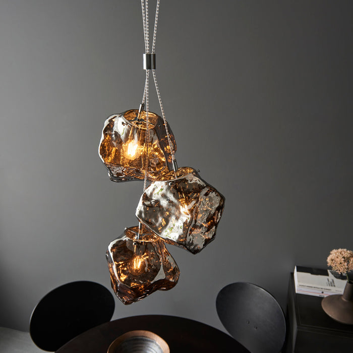 Endon 97657 Rock 3lt Pendant Chrome metallic glass & chrome plate 3 x 10W LED E27 (Required) - westbasedirect.com