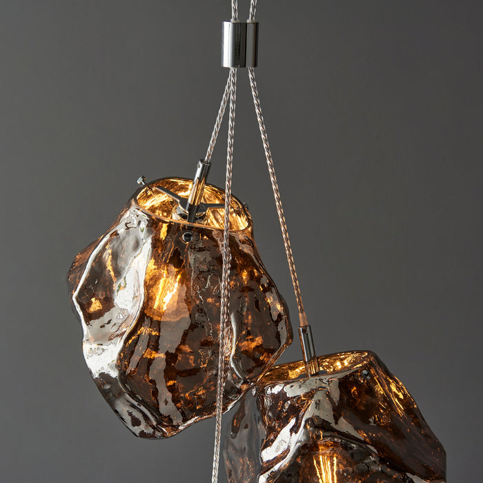 Endon 97657 Rock 3lt Pendant Chrome metallic glass & chrome plate 3 x 10W LED E27 (Required) - westbasedirect.com