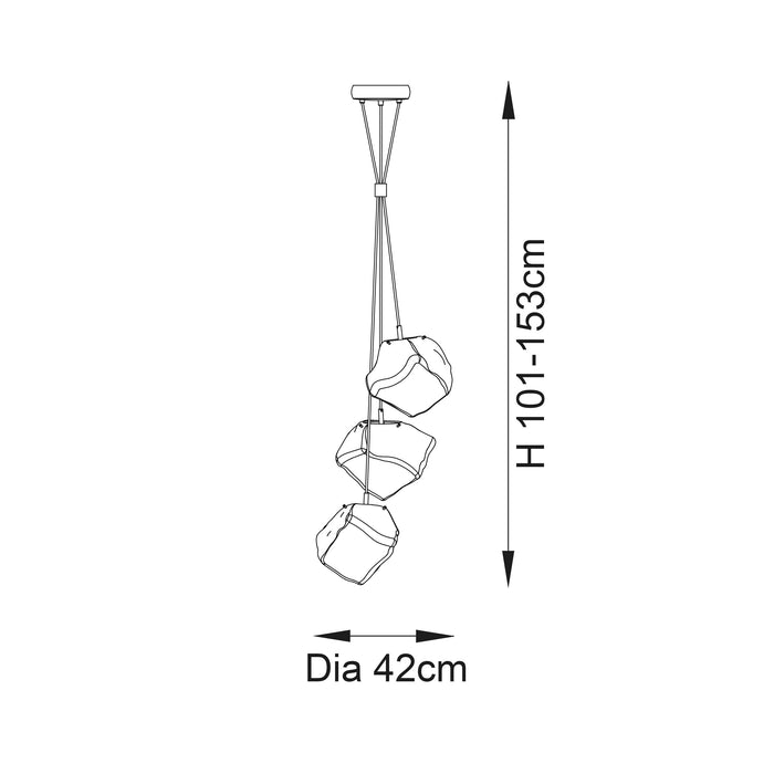 Endon 97657 Rock 3lt Pendant Chrome metallic glass & chrome plate 3 x 10W LED E27 (Required) - westbasedirect.com