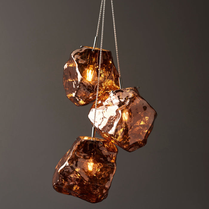 Endon 97659 Rock 3lt Pendant Copper metallic glass & chrome plate 3 x 10W LED E27 (Required) - westbasedirect.com