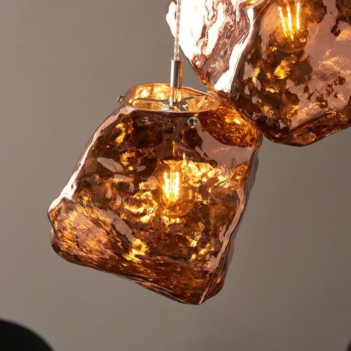 Endon 97659 Rock 3lt Pendant Copper metallic glass & chrome plate 3 x 10W LED E27 (Required) - westbasedirect.com