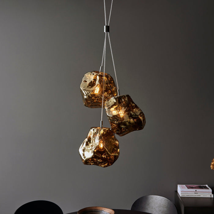 Endon 97660 Rock 3lt Pendant Bronze metallic glass & chrome plate 3 x 10W LED E27 (Required) - westbasedirect.com