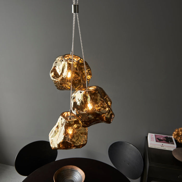 Endon 97660 Rock 3lt Pendant Bronze metallic glass & chrome plate 3 x 10W LED E27 (Required) - westbasedirect.com