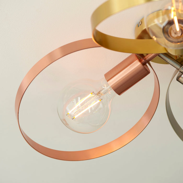 Endon 97663 Hoop 3lt Semi flush Brushed brass, nickel & copper plate 3 x 10W LED E27 (Required) - westbasedirect.com