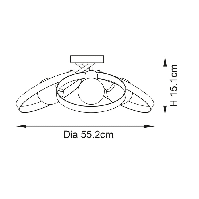 Endon 97663 Hoop 3lt Semi flush Brushed brass, nickel & copper plate 3 x 10W LED E27 (Required) - westbasedirect.com