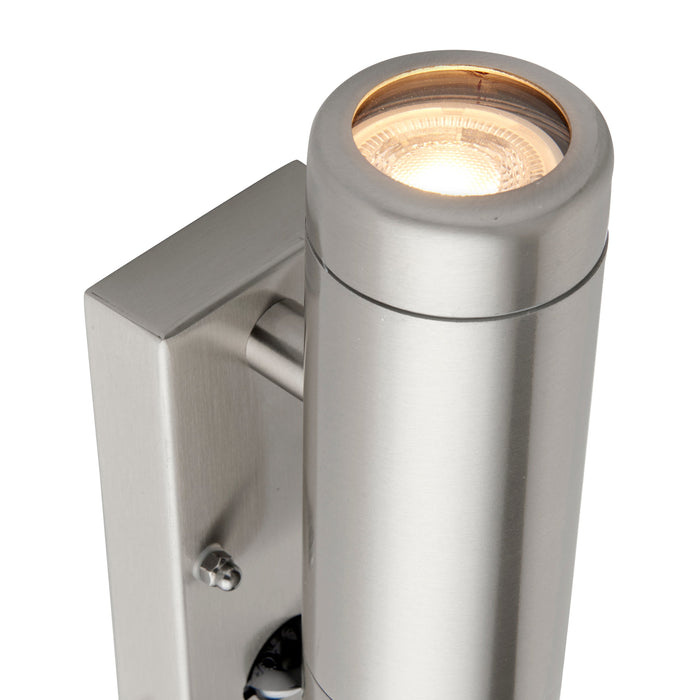 Saxby 97821 Odyssey PIR 2lt wall IP44 7W Brushed stainless steel & clear glass 2 x 7W LED GU10 (Required) - westbasedirect.com