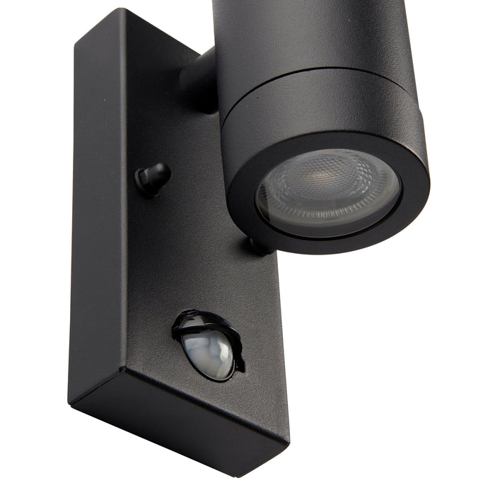 Saxby 97822 Odyssey PIR 2lt wall IP44 7W Satin black paint & clear glass 2 x 7W LED GU10 (Required) - westbasedirect.com