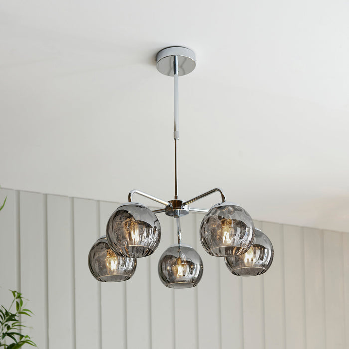 Endon 97972 Dimple 5lt Pendant Chrome plate & smoked mirror glass 5 x 7W LED E14 (Required) - westbasedirect.com