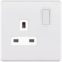 Selectric 5MPLUS-921 5M-PLUS Screwless 1 Gang 13A Switched DP Socket Outlet - Matt White, White Insert