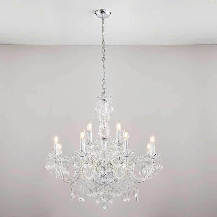 Endon 308-8-4CL Clarence 12lt Pendant Clear acrylic & chrome plate 12 x 60W E14 candle (Required) - westbasedirect.com