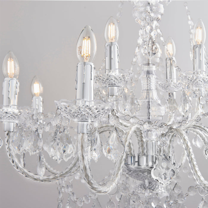 Endon 308-8-4CL Clarence 12lt Pendant Clear acrylic & chrome plate 12 x 60W E14 candle (Required) - westbasedirect.com