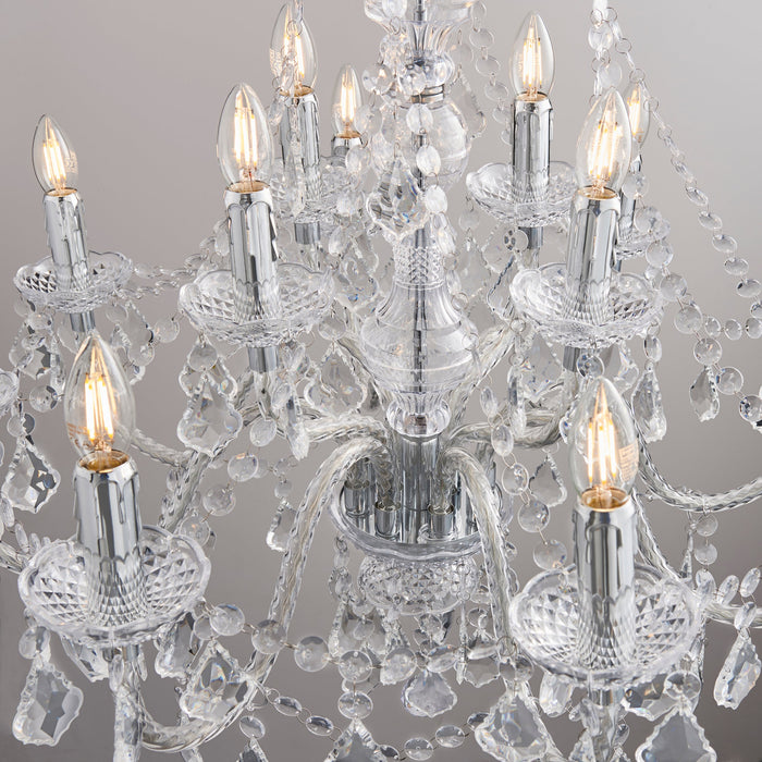 Endon 308-8-4CL Clarence 12lt Pendant Clear acrylic & chrome plate 12 x 60W E14 candle (Required) - westbasedirect.com