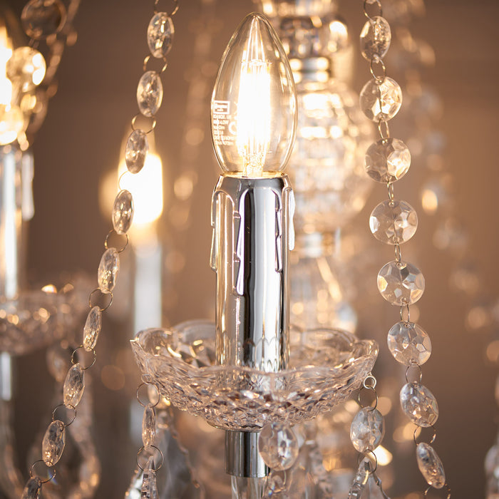 Endon 308-8-4CL Clarence 12lt Pendant Clear acrylic & chrome plate 12 x 60W E14 candle (Required) - westbasedirect.com